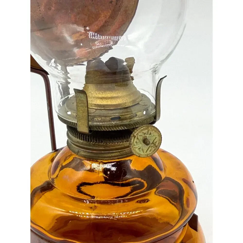 Vintage Patio Lamp Made In Japan Amber Glass Oil Lamp w Reflector Chimney